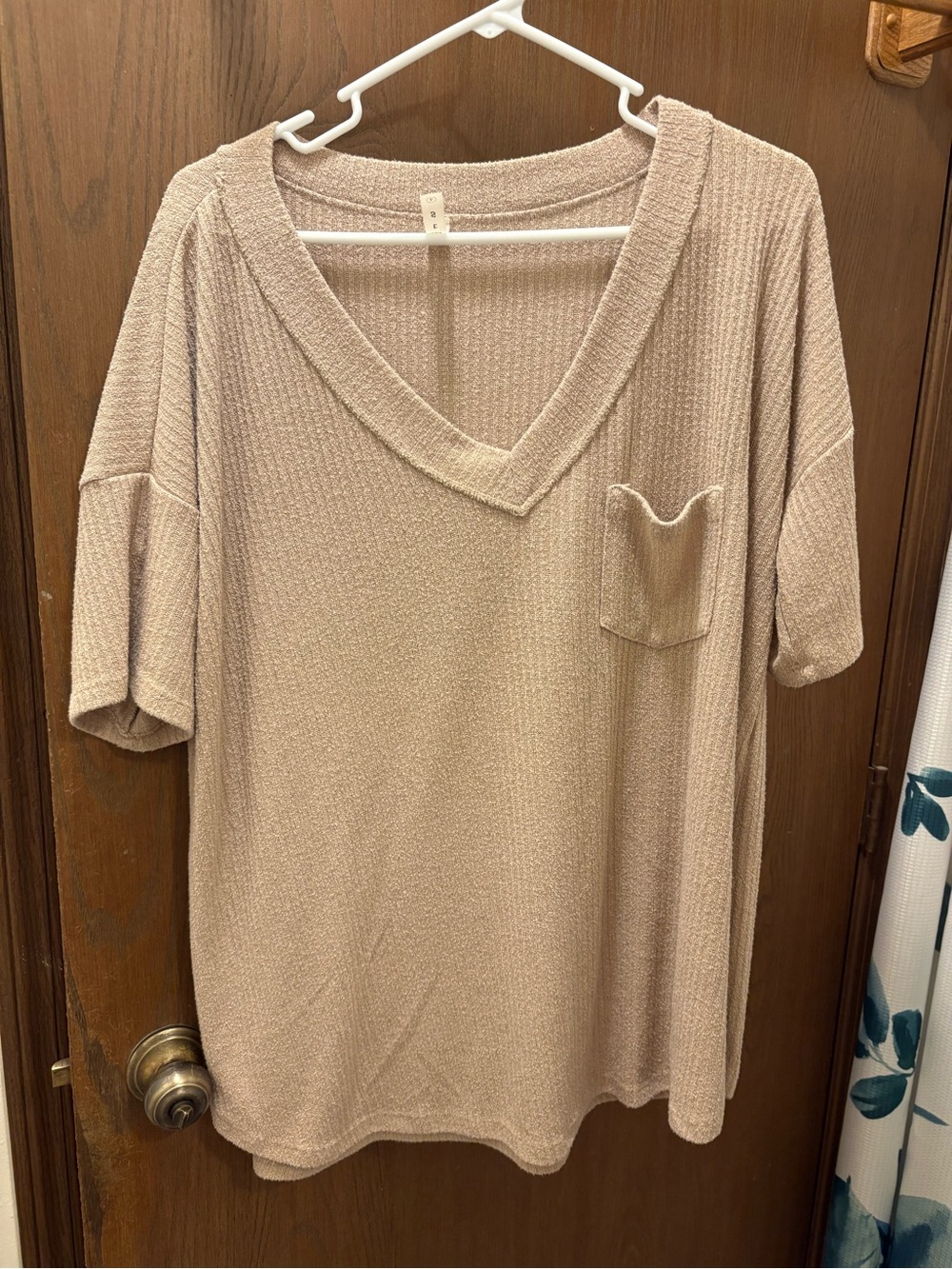 mts Taupe V-Neck Short Sleeve Pocket Tee